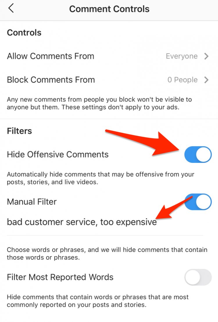 comments filters instegram
